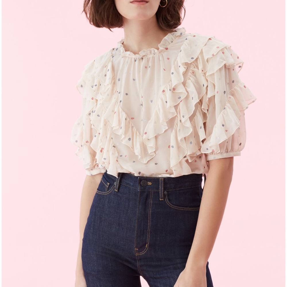 Rebecca Taylor Glitter Gem Chiffon Ruffle Top